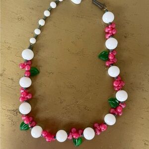 Vintage Cherry Beaded Fruit Necklace MCM Jewelry choker Red White Green Rasperry